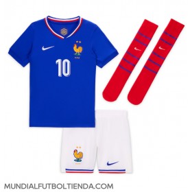 Camiseta Francia Kylian Mbappe #10 Primera Equipación Replica Eurocopa 2024 para niños mangas cortas (+ Pantalones cortos)